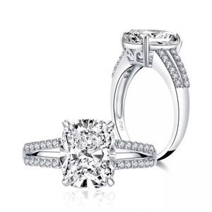 925 Sterling Silver Cushion Cut Simulated Diamond Engagement Wedding Ring